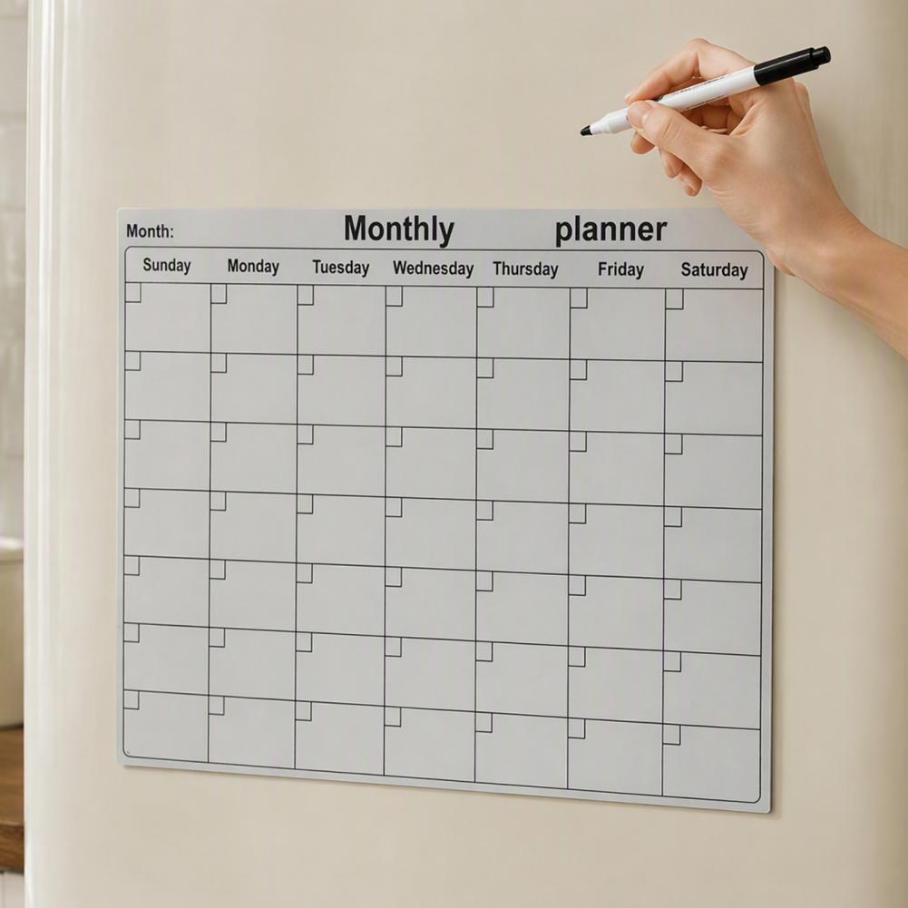 Magnetic Whiteboard Calendar - ปฏิทินแม่เหล็กแบบลบได้สำหรับติดตู้เย็น, กระดานไวท์บอร์ดวางแผนรายเดือนแบบใช้ซ้ำได้พร้อมปากกาสำหรับเขียนเมนูอาหารและรายการสิ่งที่ต้องทำ