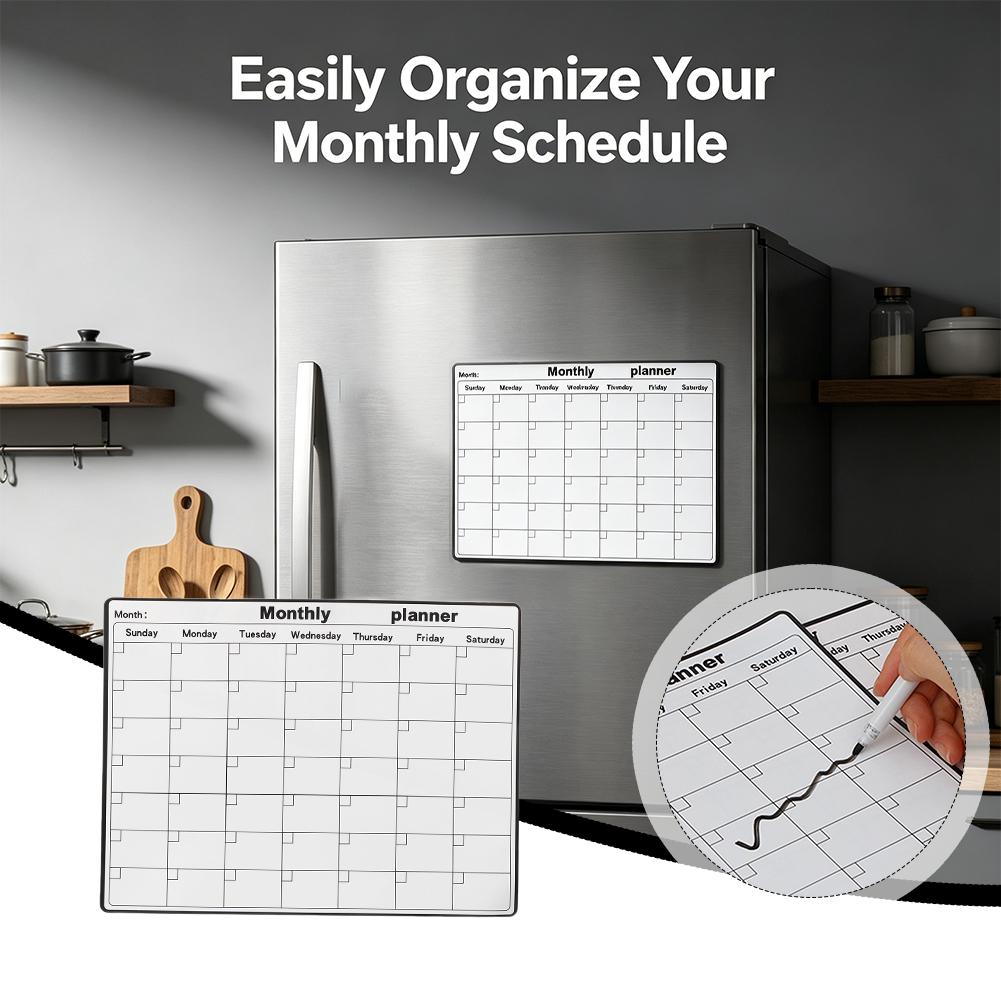 Magnetic Whiteboard Calendar - ปฏิทินแม่เหล็กติดตู้เย็น กระดานไวท์บอร์ดวางแผนรายเดือน กระดานบันทึกข้อความ แผ่นบันทึกแม่เหล็กติดตู้เย็น ของตกแต่งห้องครัว