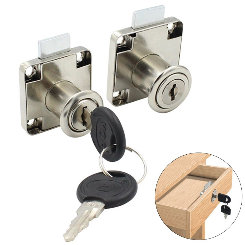 Office Furniture Hardware - ล็อคลิ้นชักกันขโมยโลหะผสมสังกะสีพร้อมกุญแจ 2 ดอก ตู้เก็บของ ตู้เสื้อผ้า โต๊ะทำงาน