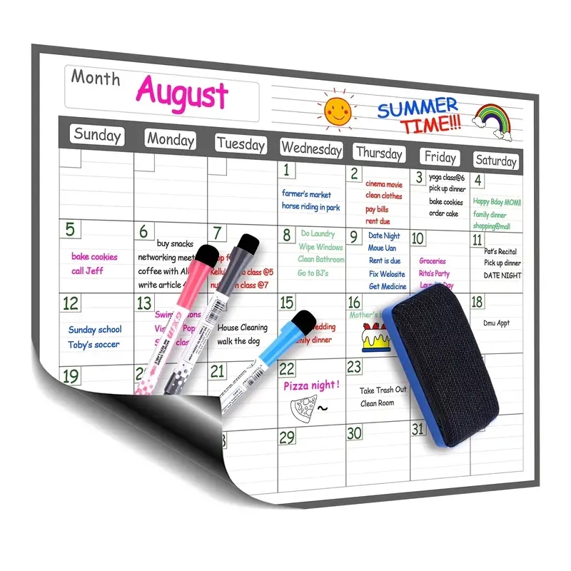Magnetic Whiteboard Calendar - 1ชุดแม่เหล็กตู้เย็นลบปฏิทิน12 