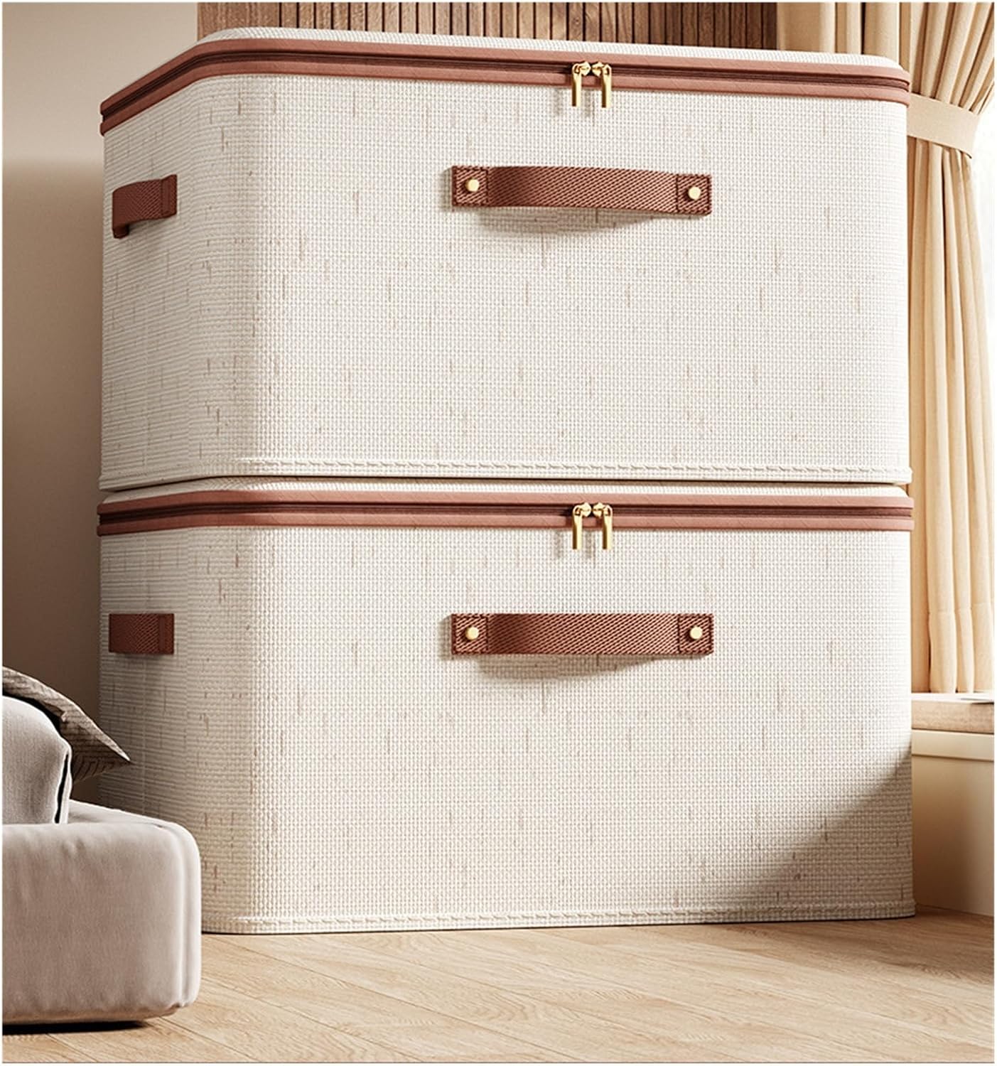 Locker Storage Metal - กล่องเก็บของมีฝาปิด กล่องจัดระเบียบผ้าสำหรับตู้เสื้อผ้า มีหูหิ้ว ผ้าฝ้ายลินินระบายอากาศ กล่องจัดระเบียบเสื้อผ้าสำหรับตู้เสื้อผ้า