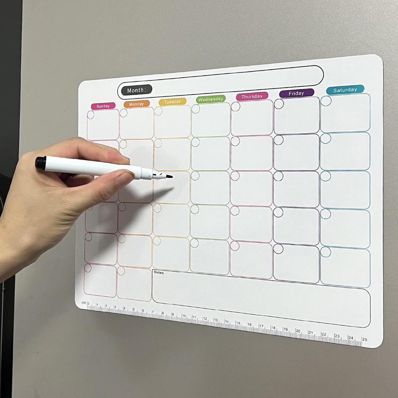 Magnetic Whiteboard Calendar - ปฏิทินแม่เหล็กติดตู้เย็นแบบแห้ง วางแผนรายเดือน กระดานไวท์บอร์ดบันทึกข้อความ แผ่นบันทึกข้อความตกแต่งตู้เย็นในครัว
